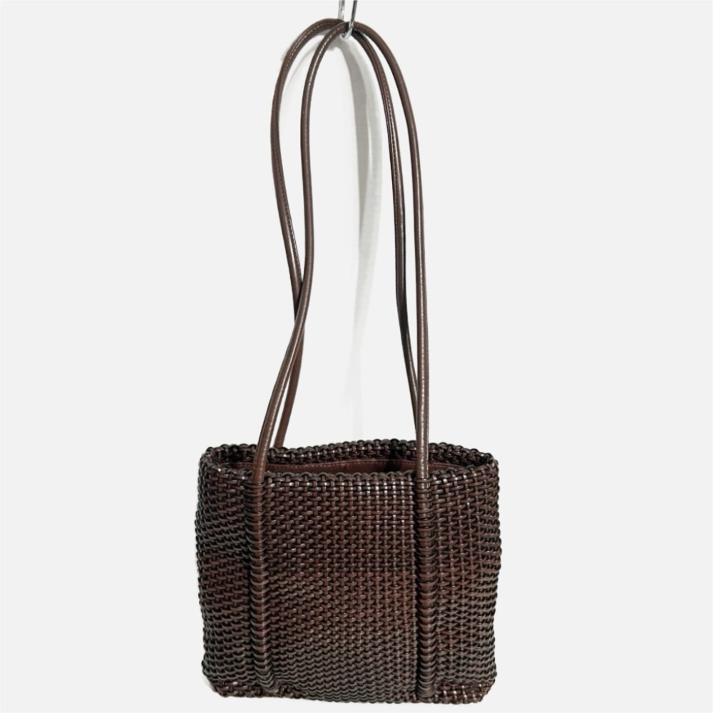 Vintage Nine West Woven Basketweave Faux Leather Shoulder / Tote Bag Brown 🤎